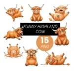 Funny Highland Cow PNG Bundle