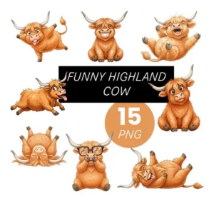 Funny Highland Cow PNG Bundle