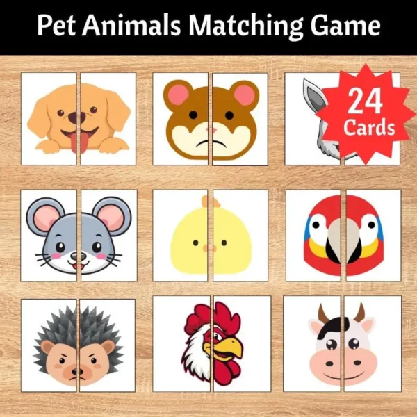 24 Pet Animals Matching Game for Kids