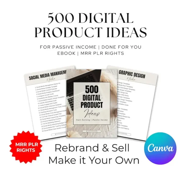 500 Digital Product Ideas, MRR PLR Canva Templates