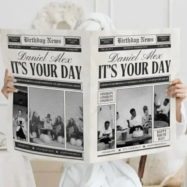 Canva Birthday Newspaper Template – Editable 5-Page Vintage Newspaper Design