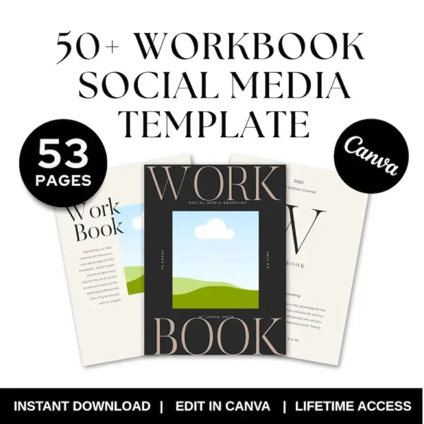 Social Media Canva Workbook Template – 53-Page Editable Branding & Marketing Workbook