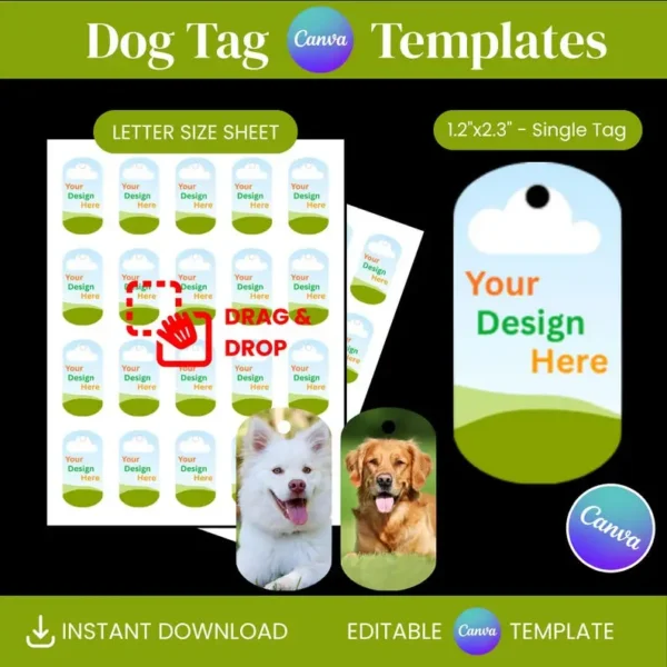 Dog Tag Canva Template, Bone Tag Template