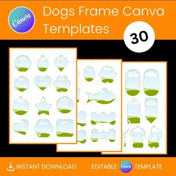 Dog Tag Canva Template, Editable Canva Frames