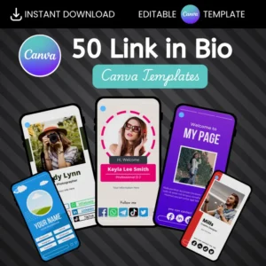 Link in Bio Canva Templates Bundle – 50 Editable Templates with PLR & MRR Rights