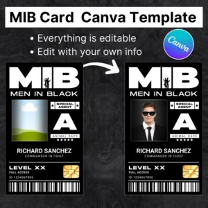 Editable Men in Black Agent ID Badge – Printable MIB Cosplay Card (Canva Template)